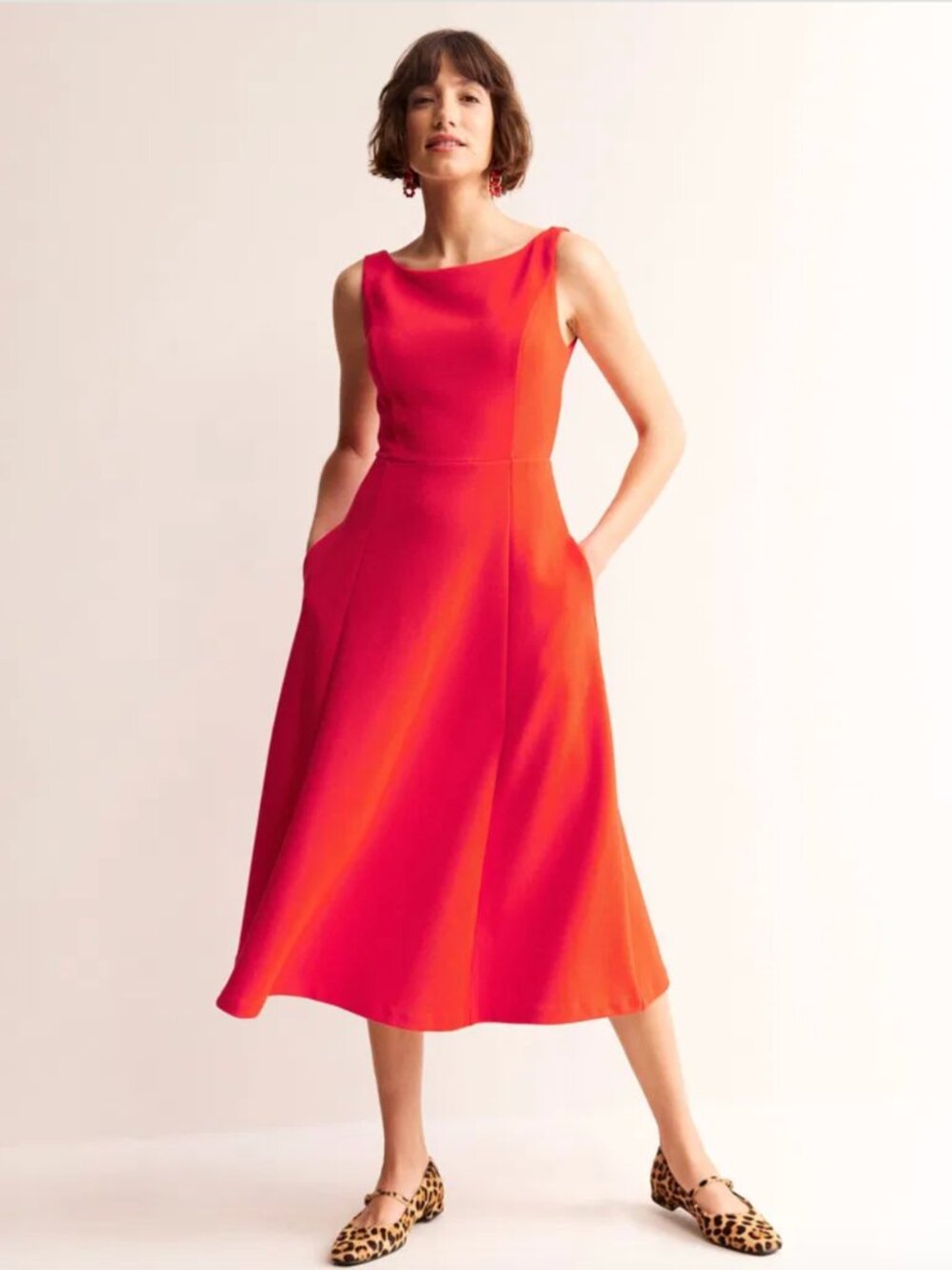 BODEN Scarlet red ribbed ottoman ponte sleeveless a-line dress